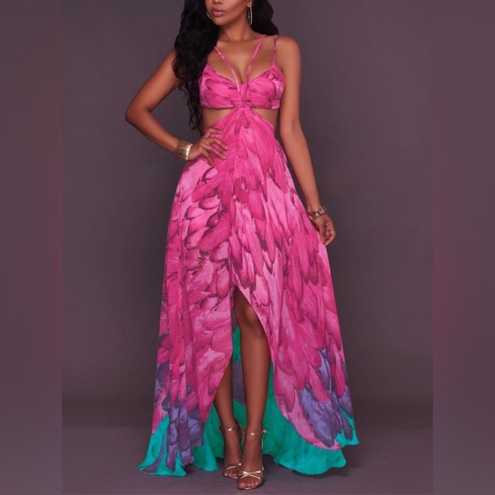 ‘Red Dress Boutique’ Multi-Color Feather Print Maxi Dress - Picture 16 of 16